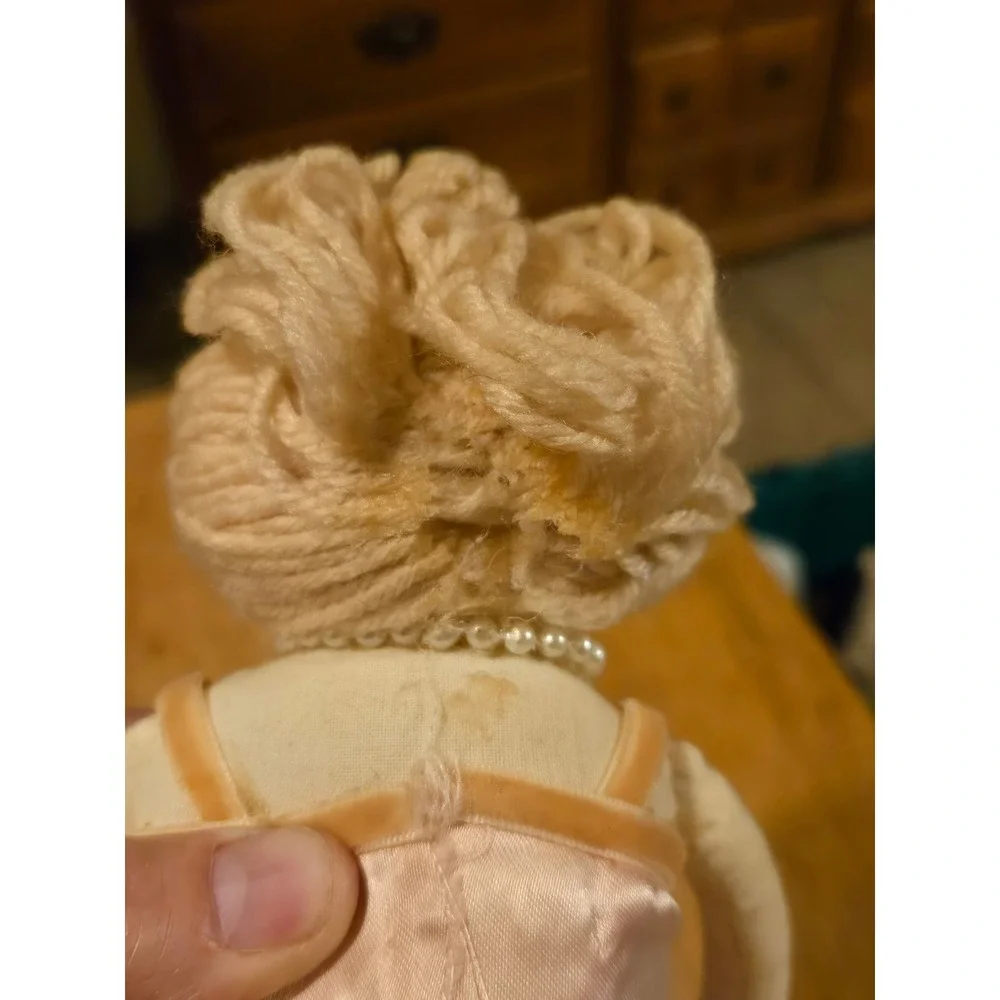 Handmade Ballerina Rag Doll Pink Tulle Tutu Yarn Hair Faux Pearls 14 Inch